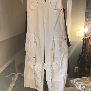 Forever 21 Cream Cargo Pants with Button Accent